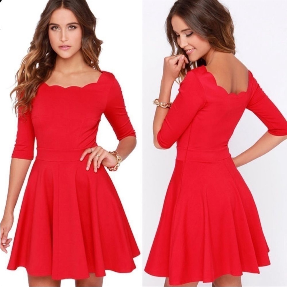 Lulu’s Red Scalloped Skater Dress- small